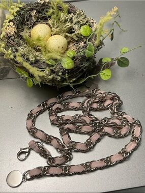 Designer-Style Pink Fabric & Silver Chain Belt